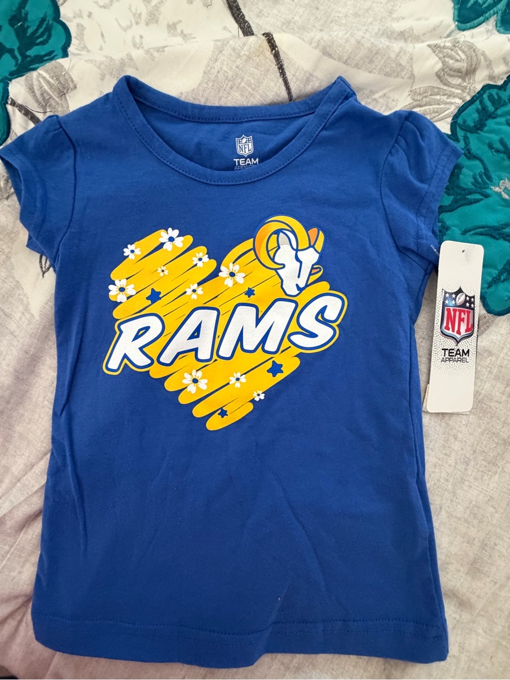 NFL Los Angeles Rams Girls Blue Tee with Yellow Heart Logo